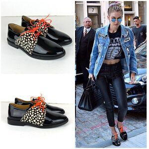 Rogue Matilda Bullseye Oxford Shoes Women 36 5.5 Black Patent Calf Hair Animal